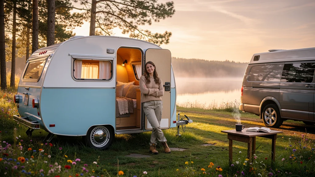 Caravane rétro confortable pour séjours prolongés, plus agréable qu’un van après trois nuits