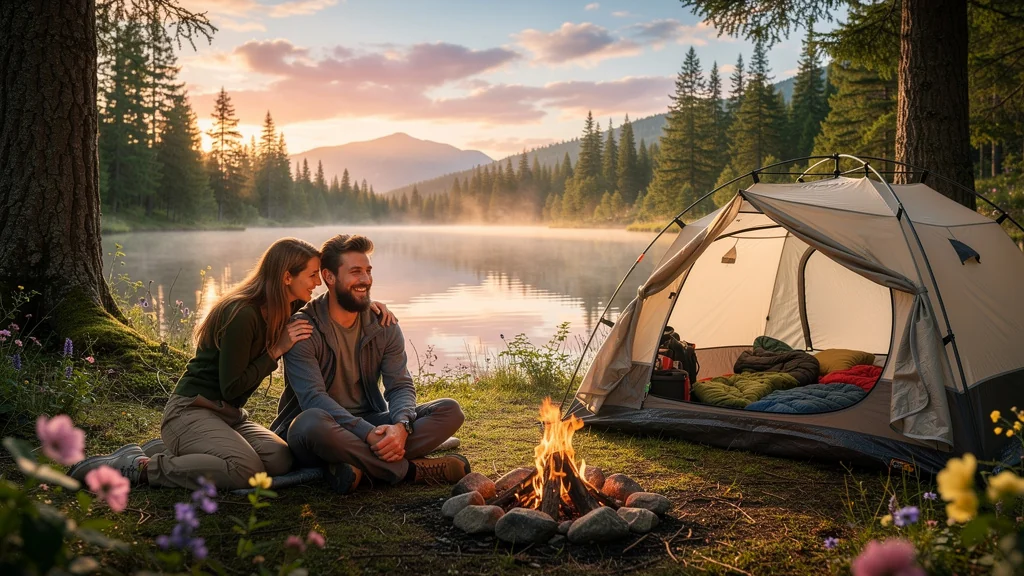 Camping en juin paisible pour couples, calme naturel et intimité en forêt au coucher du soleil