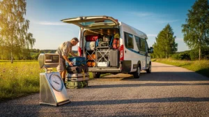 Pesée réaliste coffre de caravane chargé puis allégé pour comparer consommation au 100 km