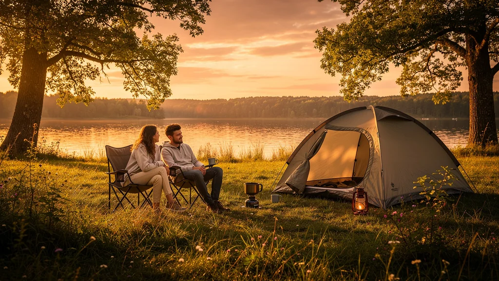 Couple profitant d’un emplacement nu pour camping, alternative plus maline qu’un mobil-home en pleine nature