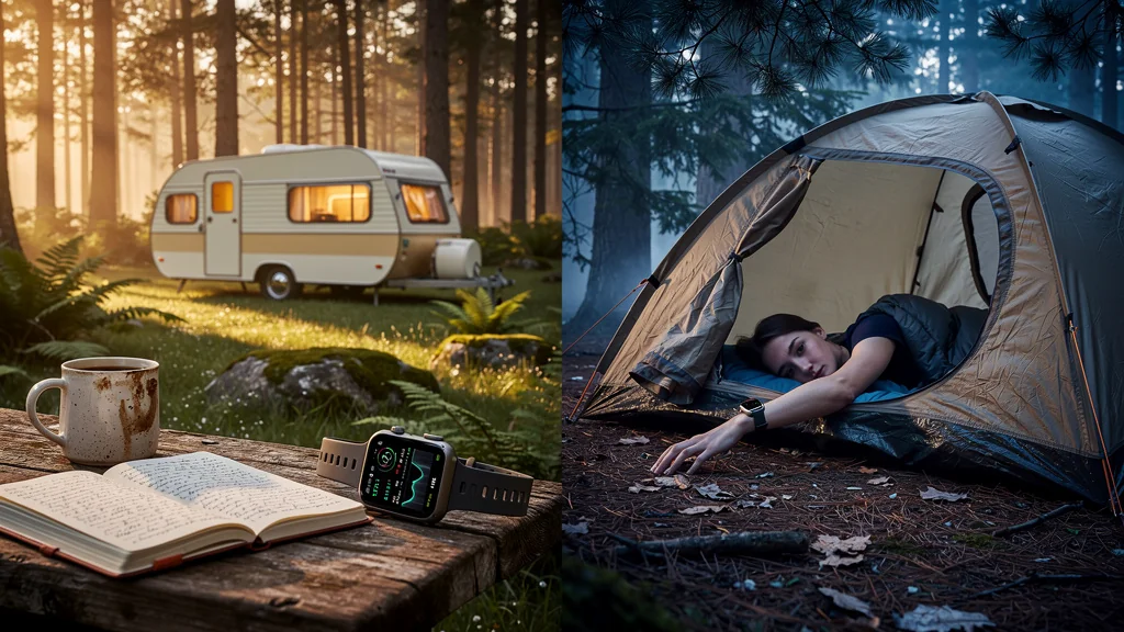 Suivi des nuits de sommeil avec montre en caravane puis en tente sur 7 nuits chacune