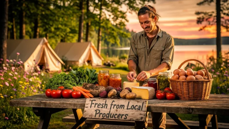 Repas 100% local autour du camping avec produits frais achetés aux producteurs locaux
