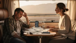 Voyager en caravane à deux fatigue au-delà de 600 km par jour, couple dans une caravane épuisé