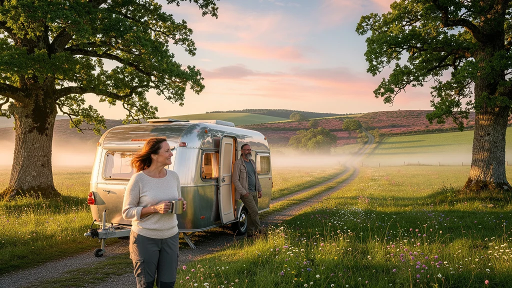 Paysage de l'Aubrac en juin avec caravane, idéal pour camper au frais loin de la chaleur d'août