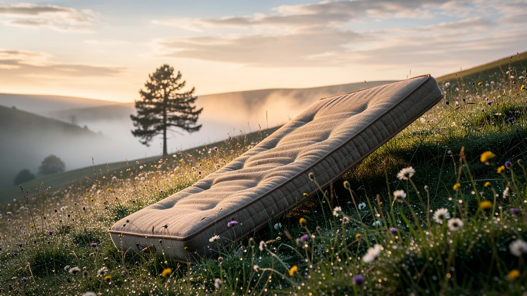 Matelas glissant sur une pente à Nasbinals au lever du jour, illustration réaliste du réveil inattendu