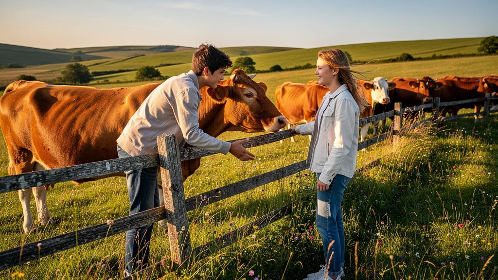 Ados émerveillés par les vaches d'Aubrac au matin, délaissant leurs écrans pour la nature