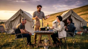 Soirée aligot entre voisins à Laguiole avec ambiance conviviale mais moment imprévu au camping