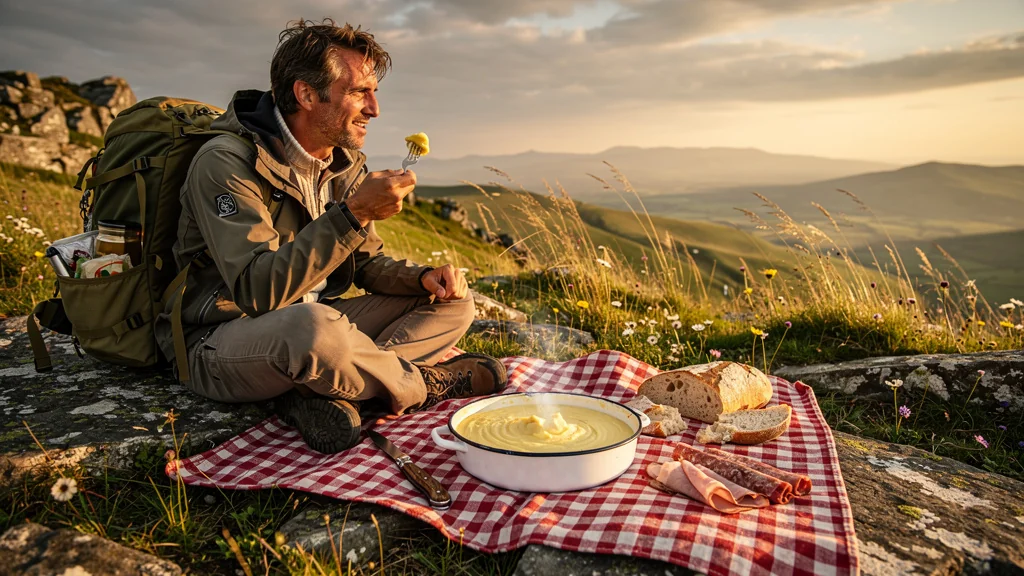 Pique-nique aligot Laguiole sur deux jours de randonnée avec sac isotherme en plein air