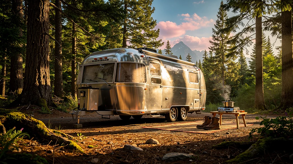 Caravane américaine vintage en pleine nature, autonomie et performance en camping outdoor
